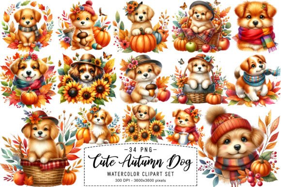 Download Watercolor Cute Autumn Dog Clipart PNG - Cute Collection