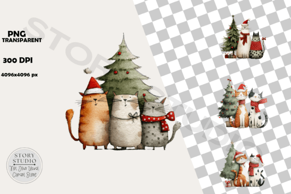 Download Cute Christmas Cats Festive Holiday Art - Cute Collection
