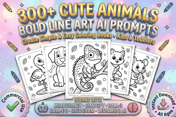 Download 300 Bold Cute Animal Coloring Prompts - Cute Collection