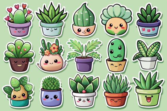 Download Kawaii Cute Potted Plant Sticker Set - Cute Collection