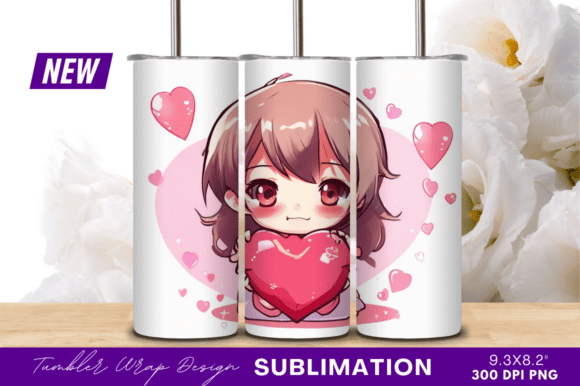 Download Cute Chibi Girl Holding Heart Tumbler - Cute Collection
