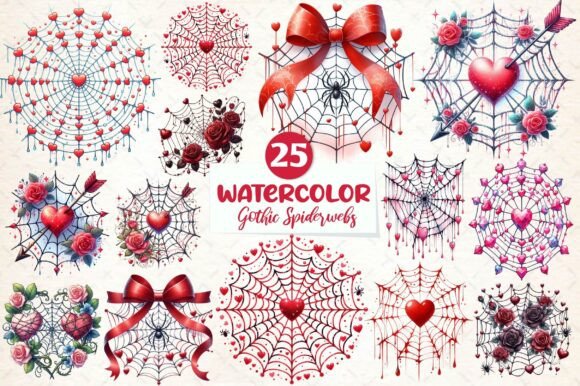 Download Watercolor Valentine Gothic Spiderwebs - Premium Resources