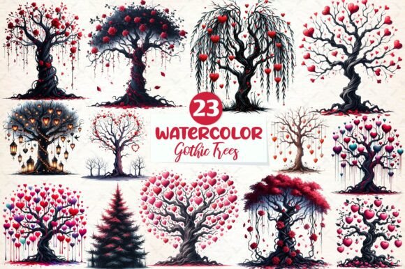 Download Watercolor Valentine Gothic Trees - Premium Resources
