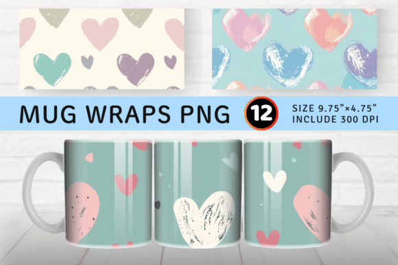 Download Cute Pastel Hearts Mug Wrap Sublimation - Cute Collection
