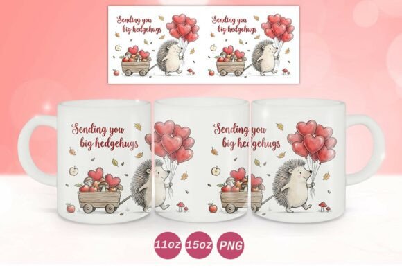 Download Cute Hedgehog Velantine Mug Wrap PNG - Cute Collection