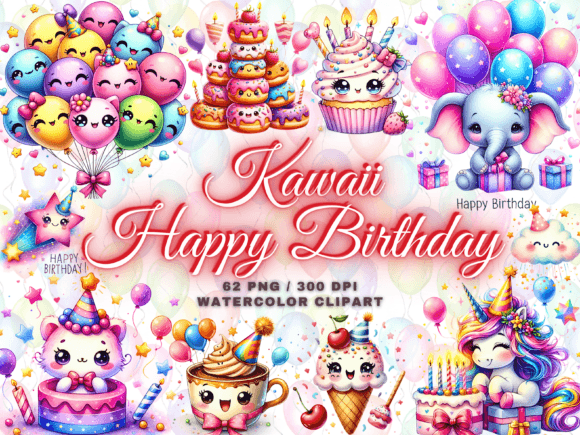 Download Cute Kawaii Birthday Clipart Bundle Png - Cute Collection