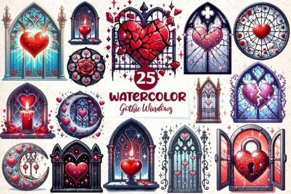 Download Watercolor Valentine Gothic Windows - Premium Resources